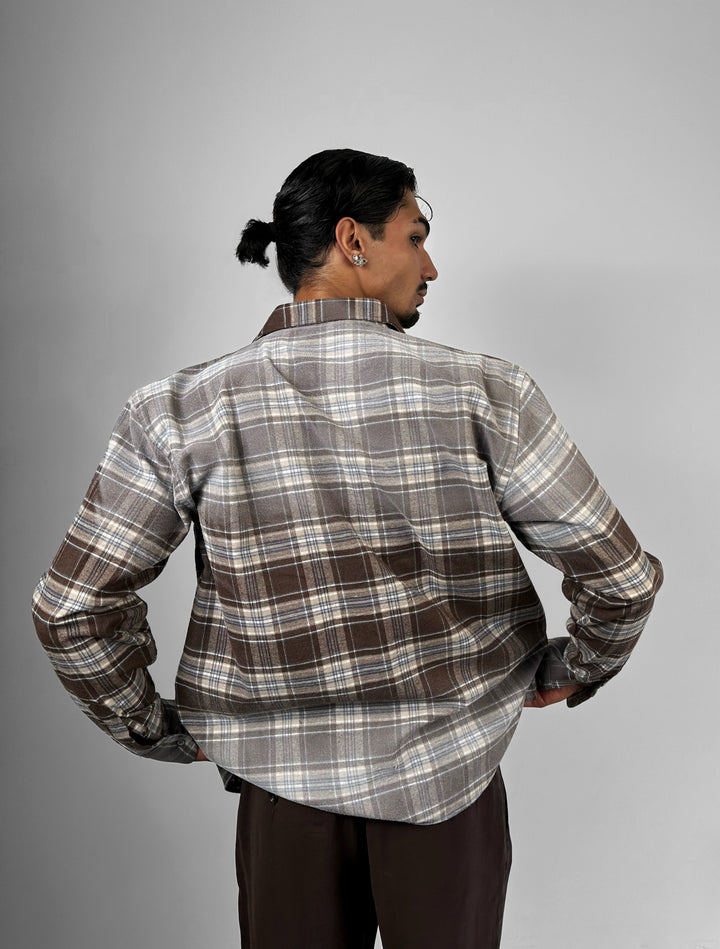 Regular Fit Contrast Plaid Shirt - Brown