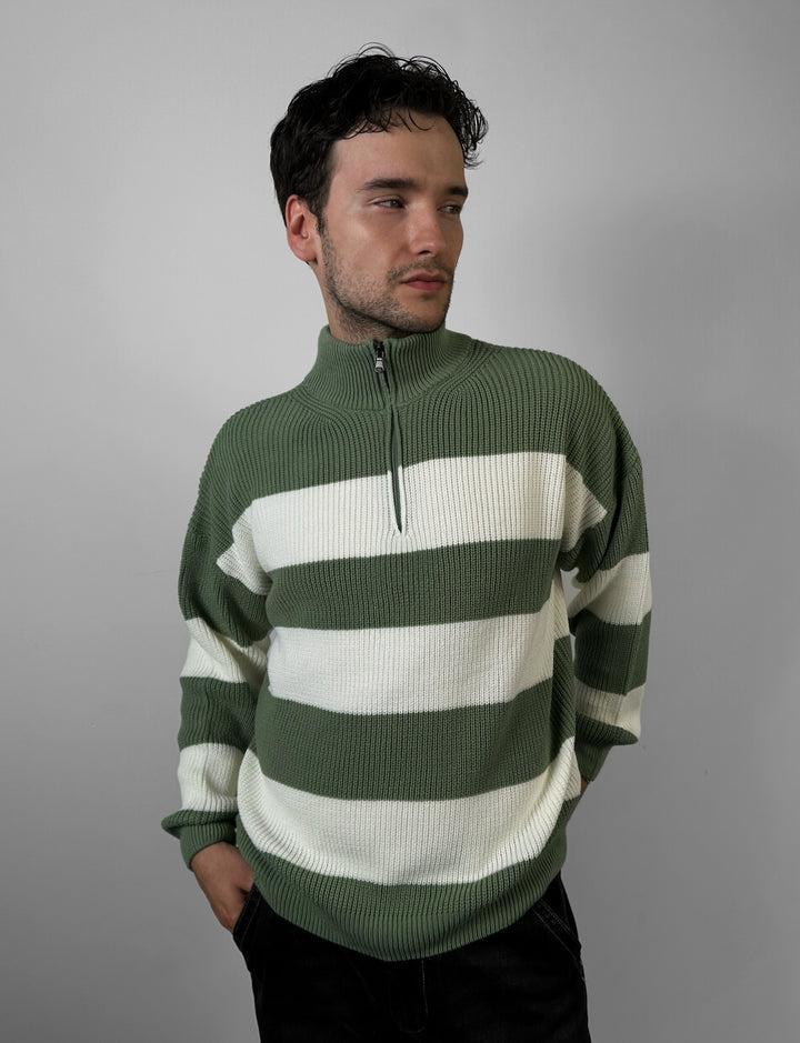 Oversize Zipper Long Pullover - Green