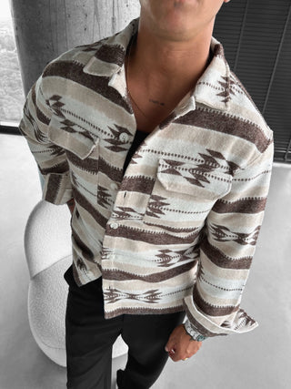 Oversize Shirt with Pattern - Brown