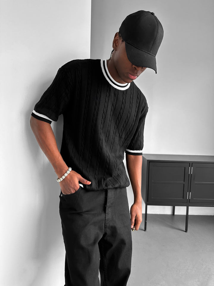Regular Fit Braid Knit T-shirt - Black