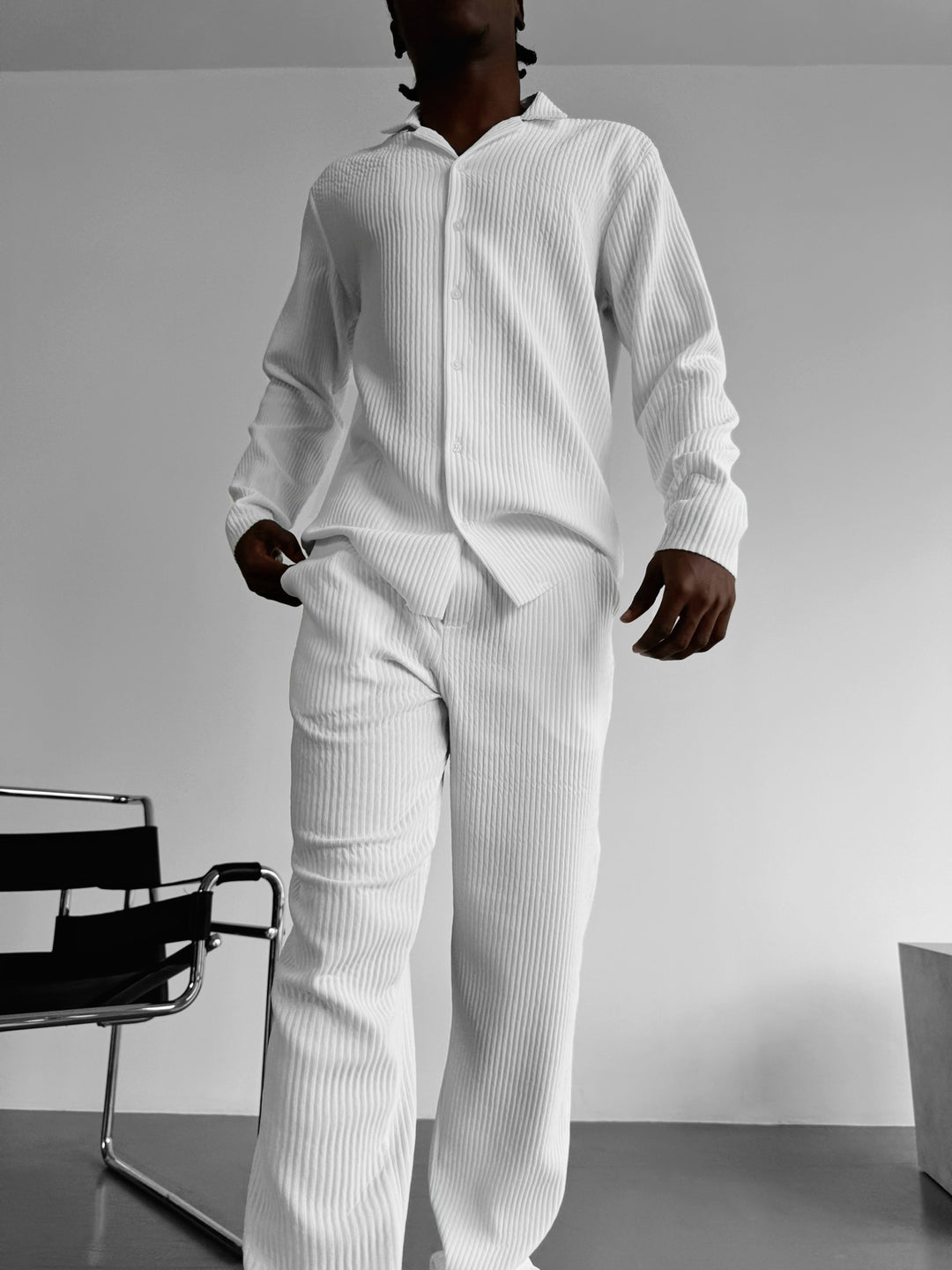 Oversize Ribbed Long Arm Shirt - White