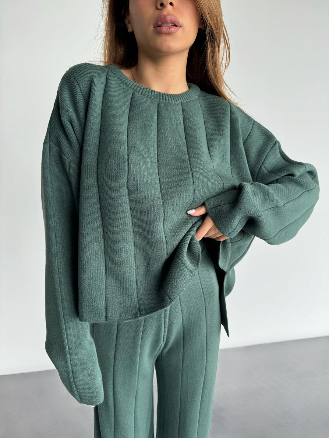 Knit Textured Sweater - Petrol