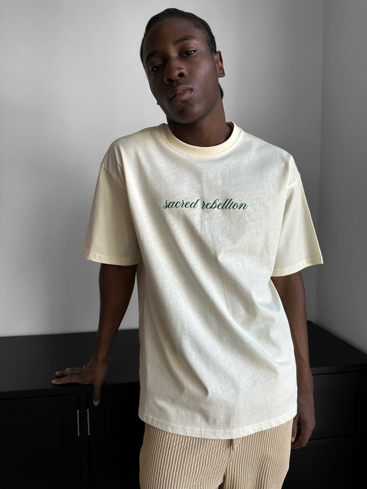 Oversize 'Sacred Rebellion' T-Shirt - Antique White
