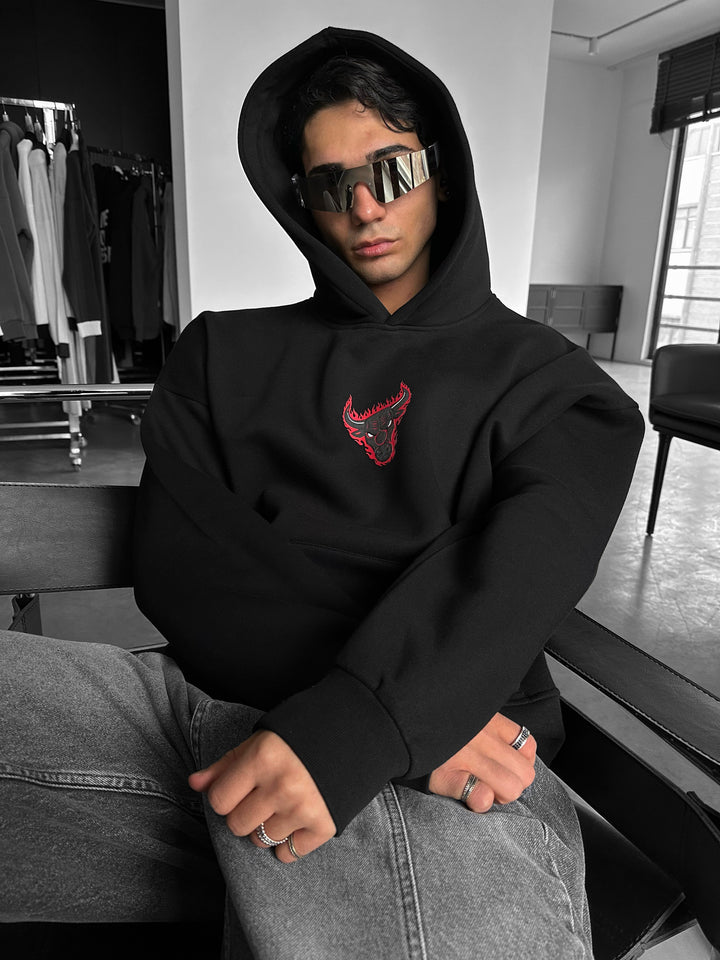 Oversize Bull Fearless Hoodie - Black and Red