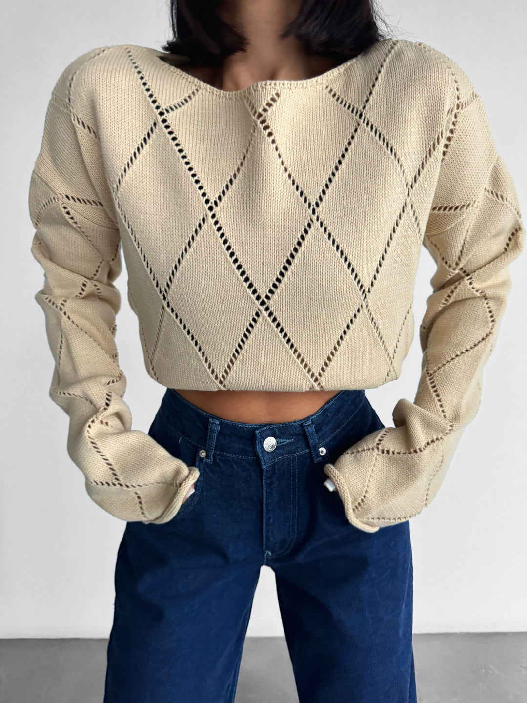 Oversize Textured Knit Sweater - Cremé