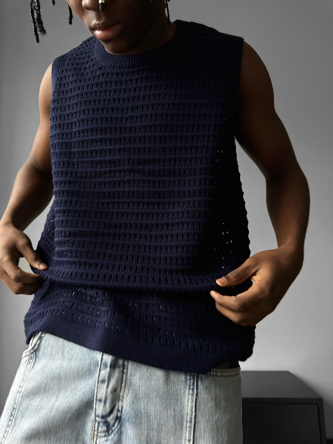 Oversize Grid Tanktop - Dark Blue