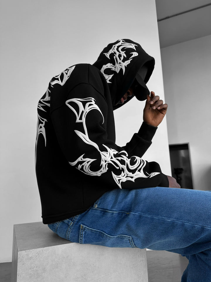 Oversize Mafia Tribal Hoodie - Black