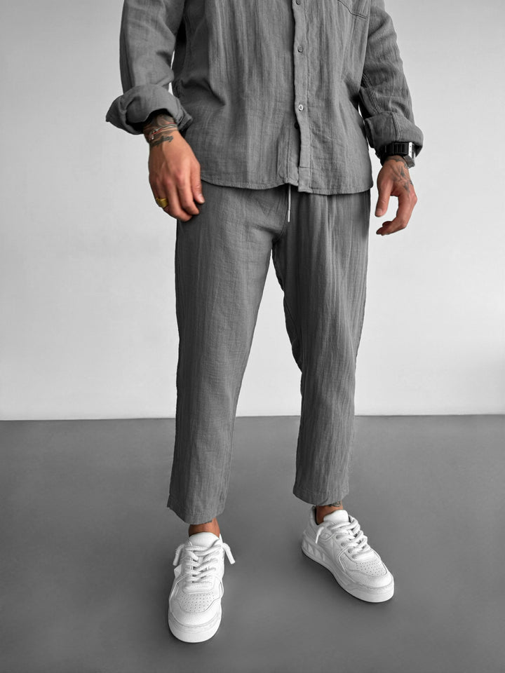 Loose Fit Linen Trousers - Anthracite