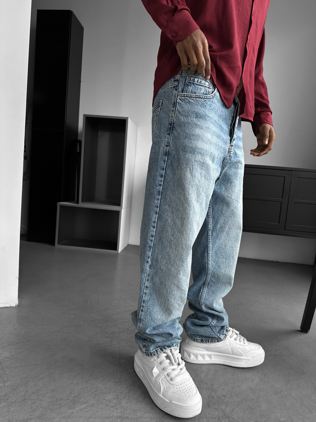 Baggy Fit Washed Jeans - Blue
