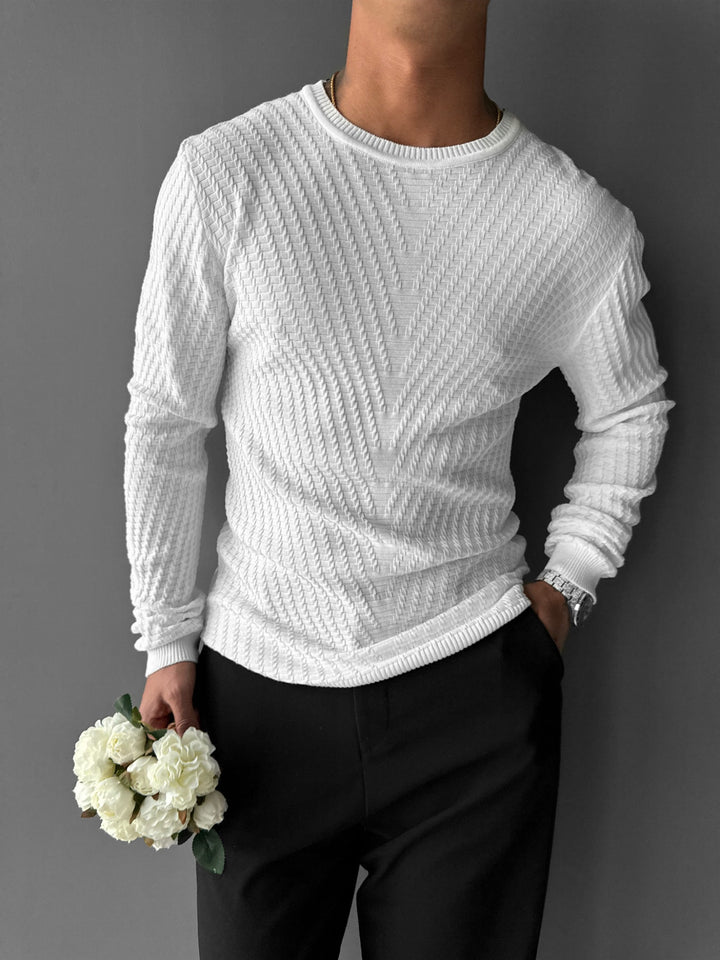 Regular Fit Knit Pattern Sweater - White