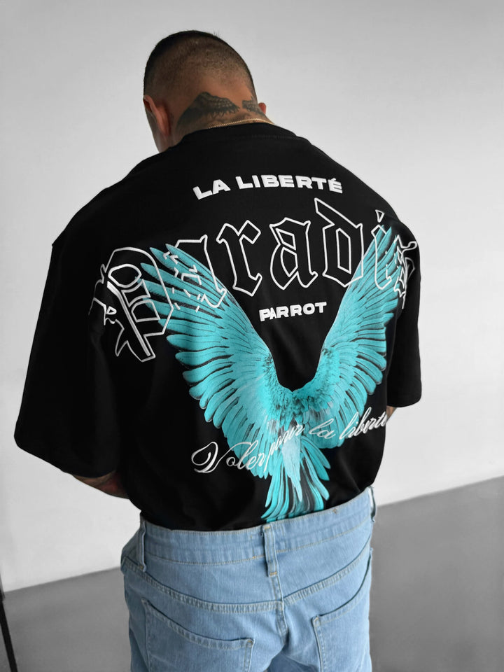 Oversize La Liberté Paradise T-shirt - Black and Turquoise
