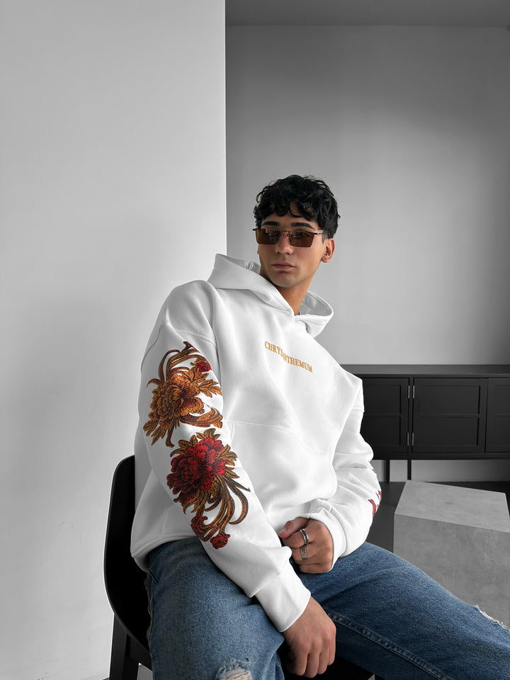 Oversize Chrysanthemum Hoodie - White