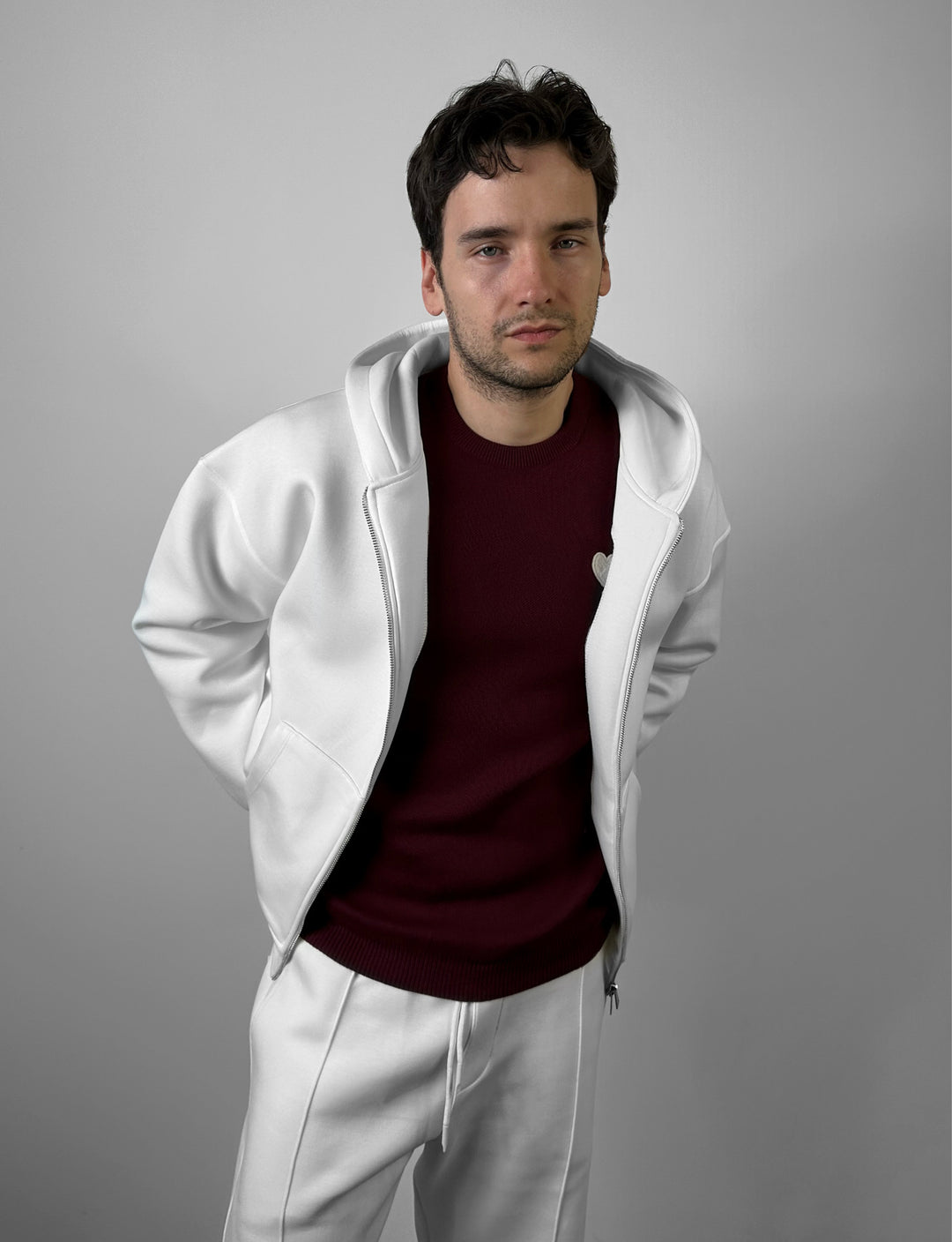 Loose Fit Double-Zip Hoodie - Ecru