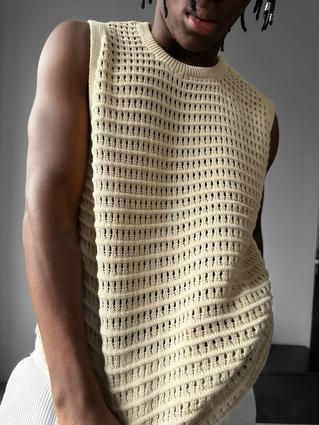 Oversize Grid Tanktop - Stone