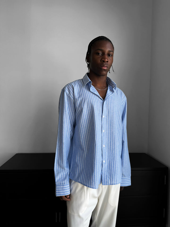 Oversize Cotton Thin Striped Shirt - Saks
