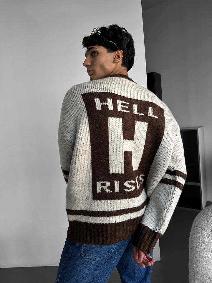 Oversize Knit Letter Sweater - Beige