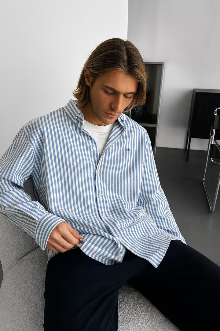 Striped Oxford Shirt - Navy Blue