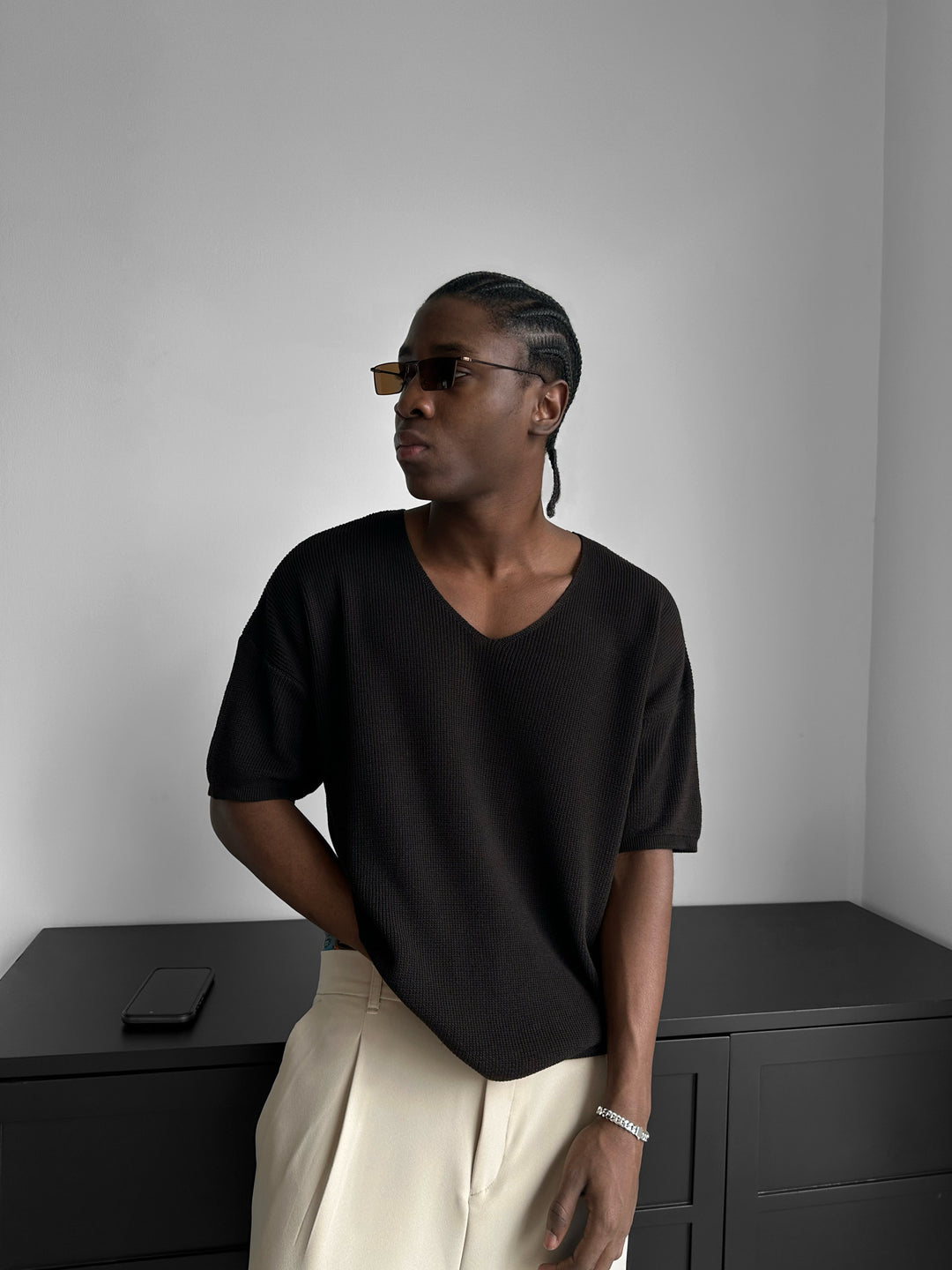 Oversize Long Knit T-Shirt - Dark Brown