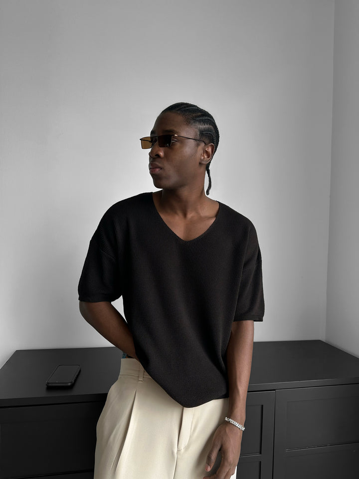 Oversize Long Knit T-Shirt - Dark Brown