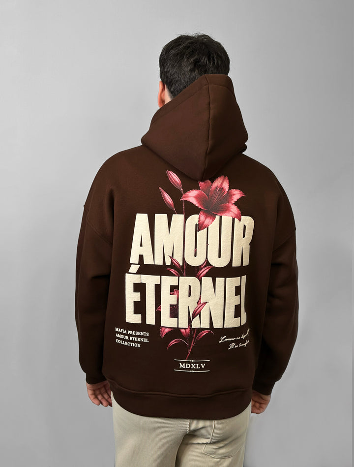 Oversize Amour Éternel Hoodie - Brown