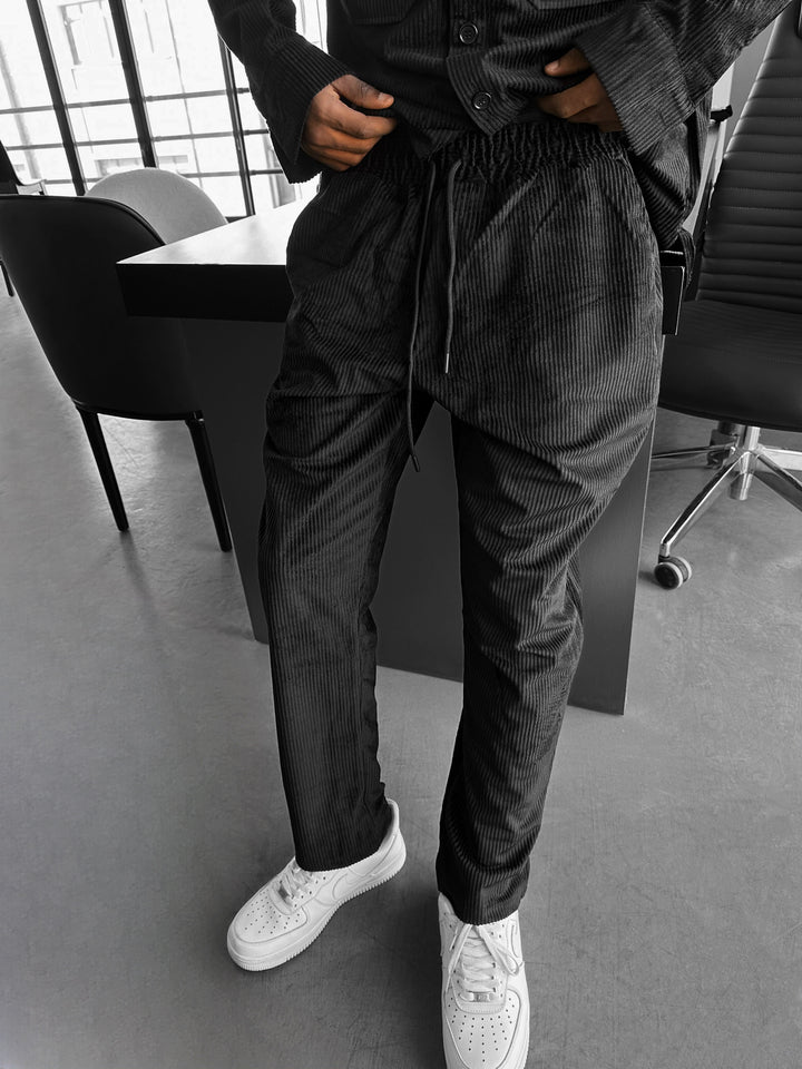 Loose Fit Velvet Trousers - Black