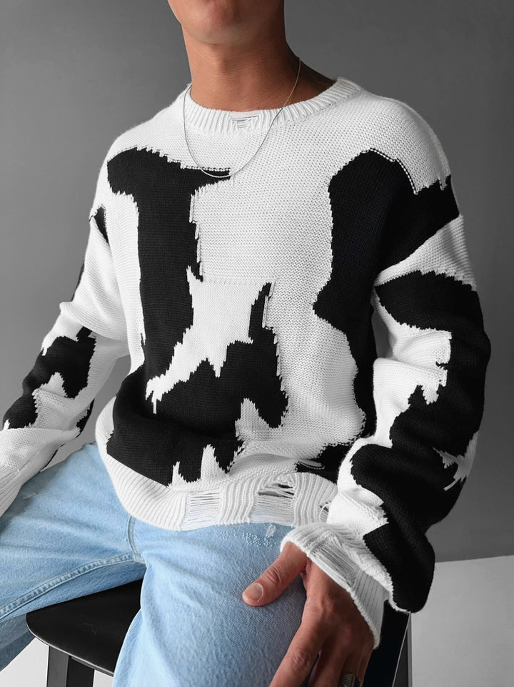 Oversize Cow Knit Sweater - White