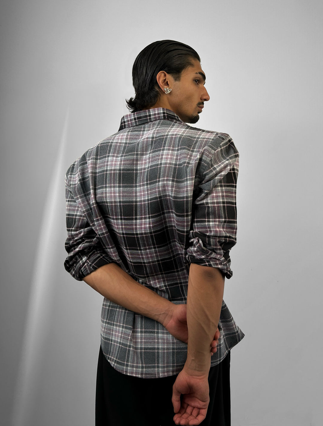 Regular Fit Contrast Plaid Shirt - Black