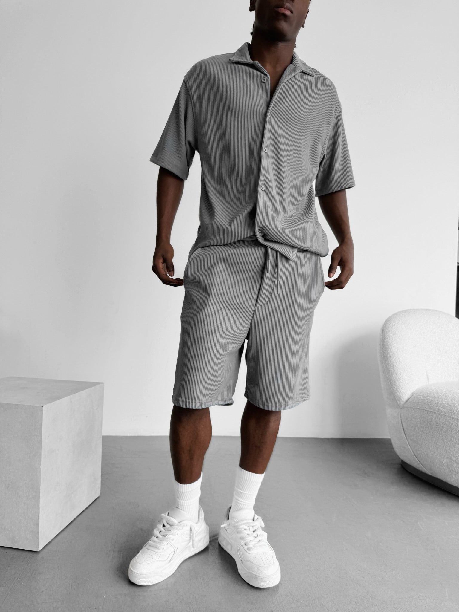 Loose Fit Cord Shorts - Grey – Kleidermafia