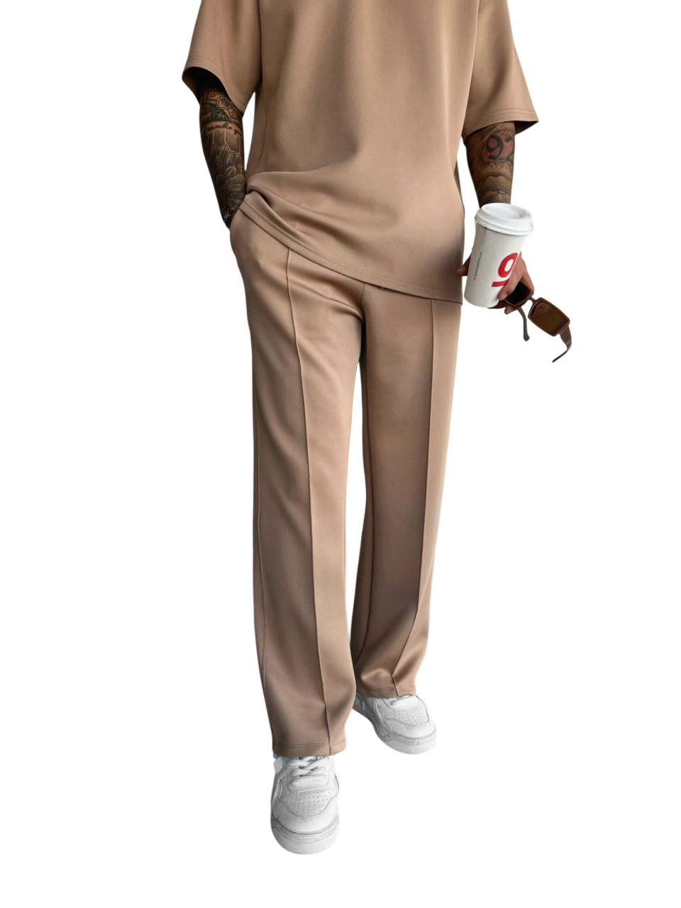 Loose Fit Diver Fabric Trousers - Beige