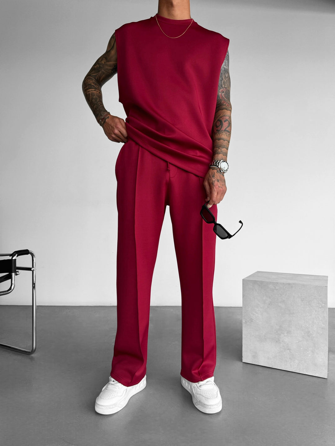 Loose Fit Diver Fabric Trousers - Bordeaux