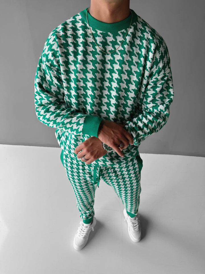 Oversize Houndstooth Pullover - Green