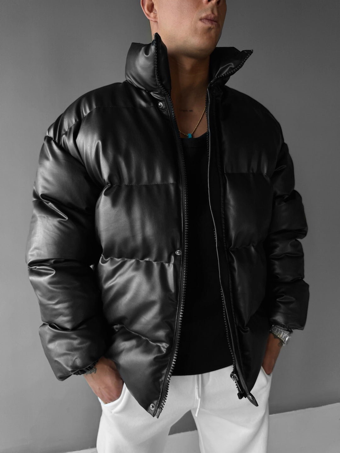 Oversize Leather Jacket - Black