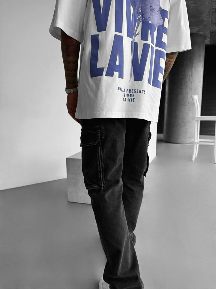 Oversize Vivre la Vie T-shirt - Ecru and Lila