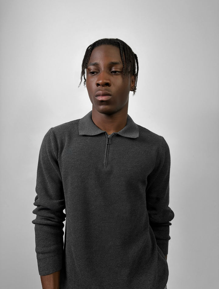 Loose Fit Polo Knit Sweater - Anthracite