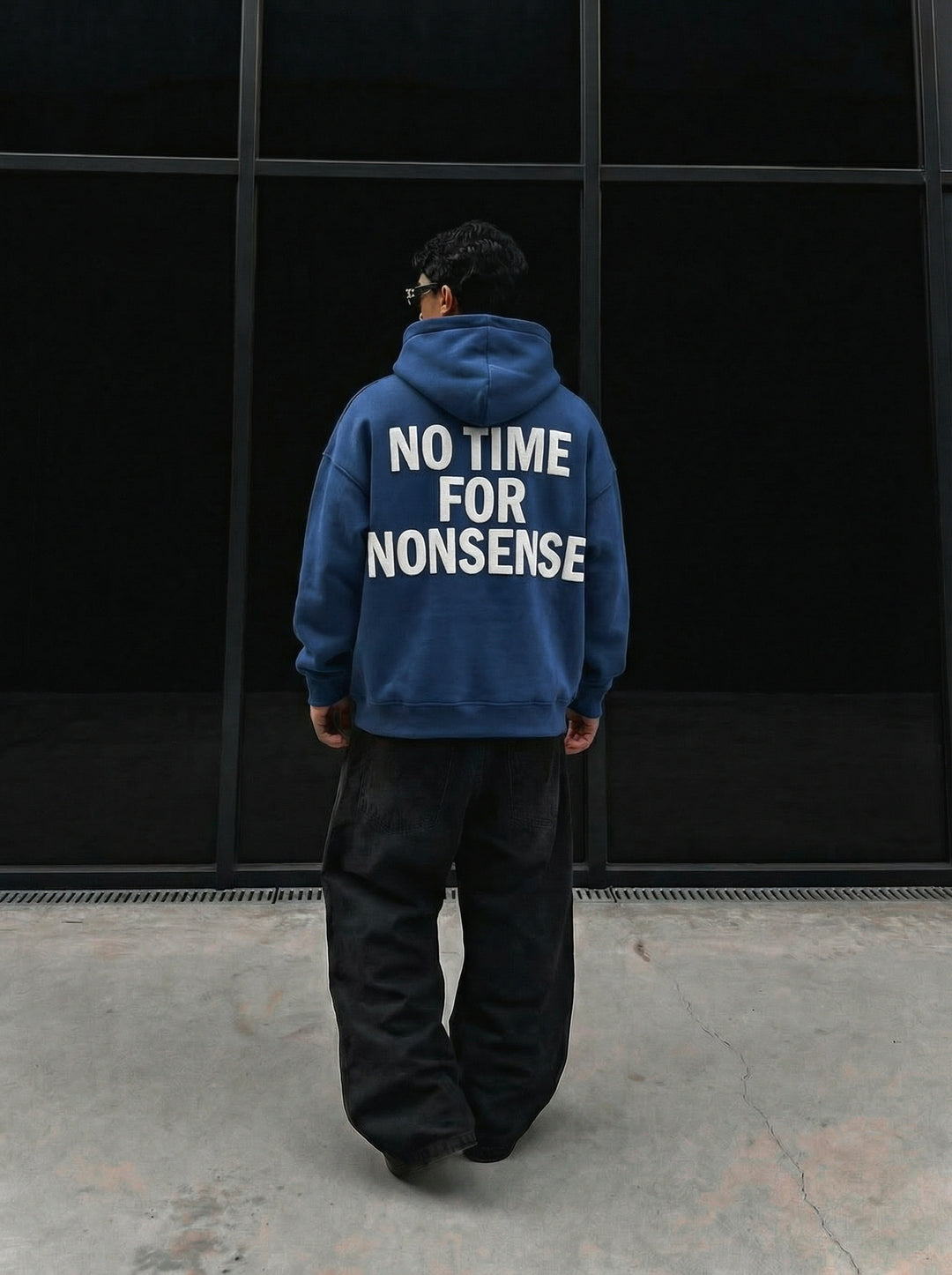 Oversize “No Time for Nonsense” Hoodie - Navy Peony