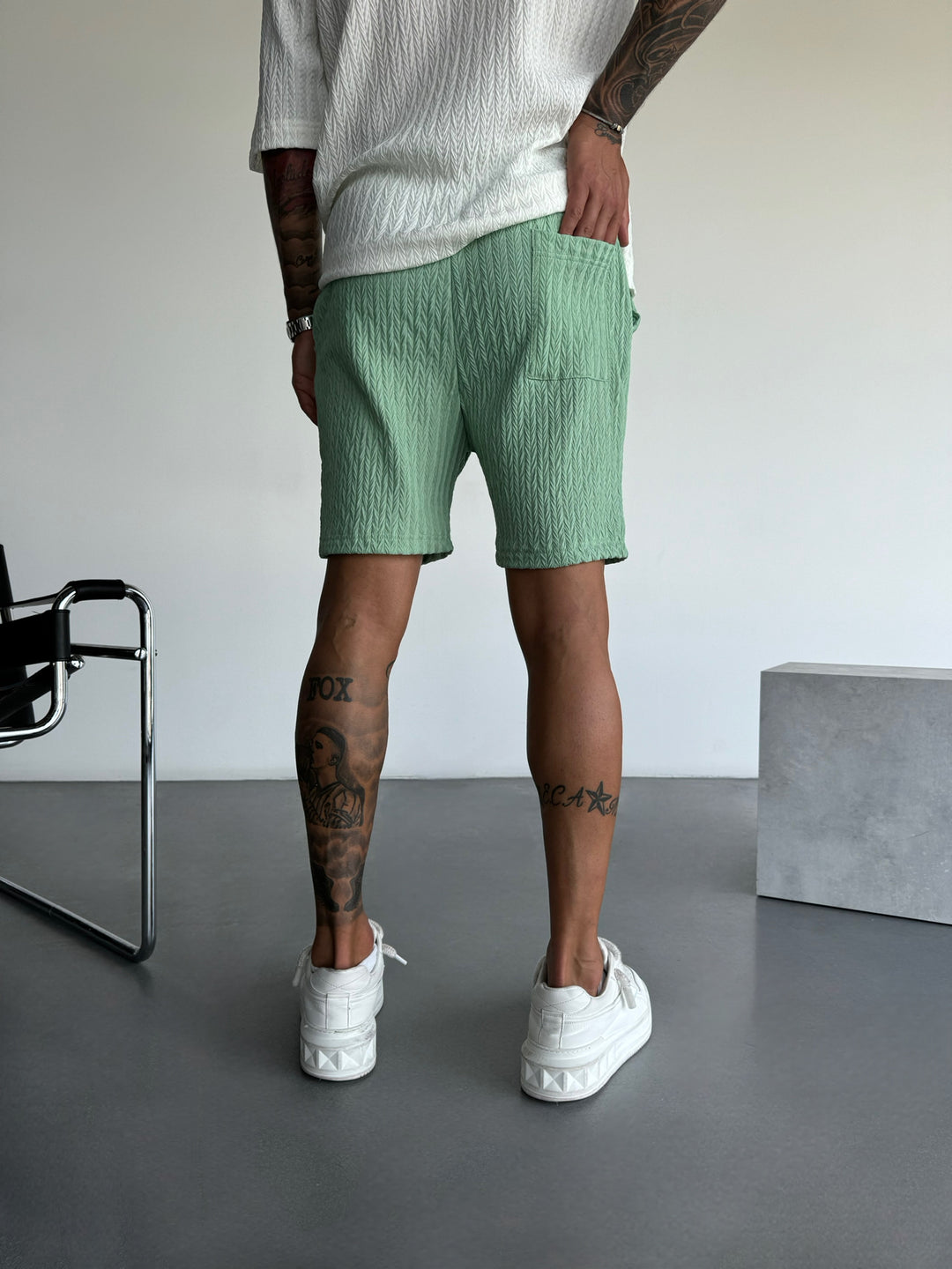 Loose Fit Structured Shorts - Quiet Green