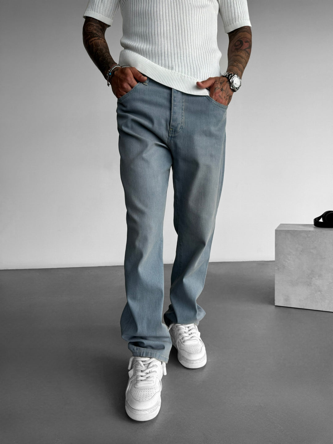 Baggy Washed Jeans - Blue