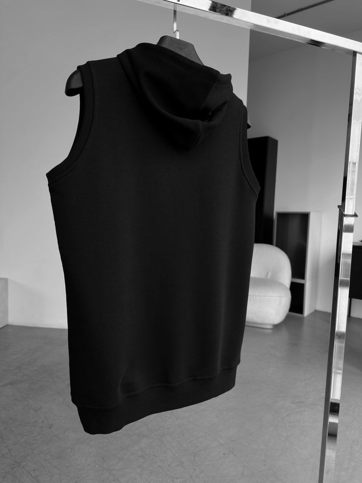 Loose Fit Sleeveless Hoodie - Black