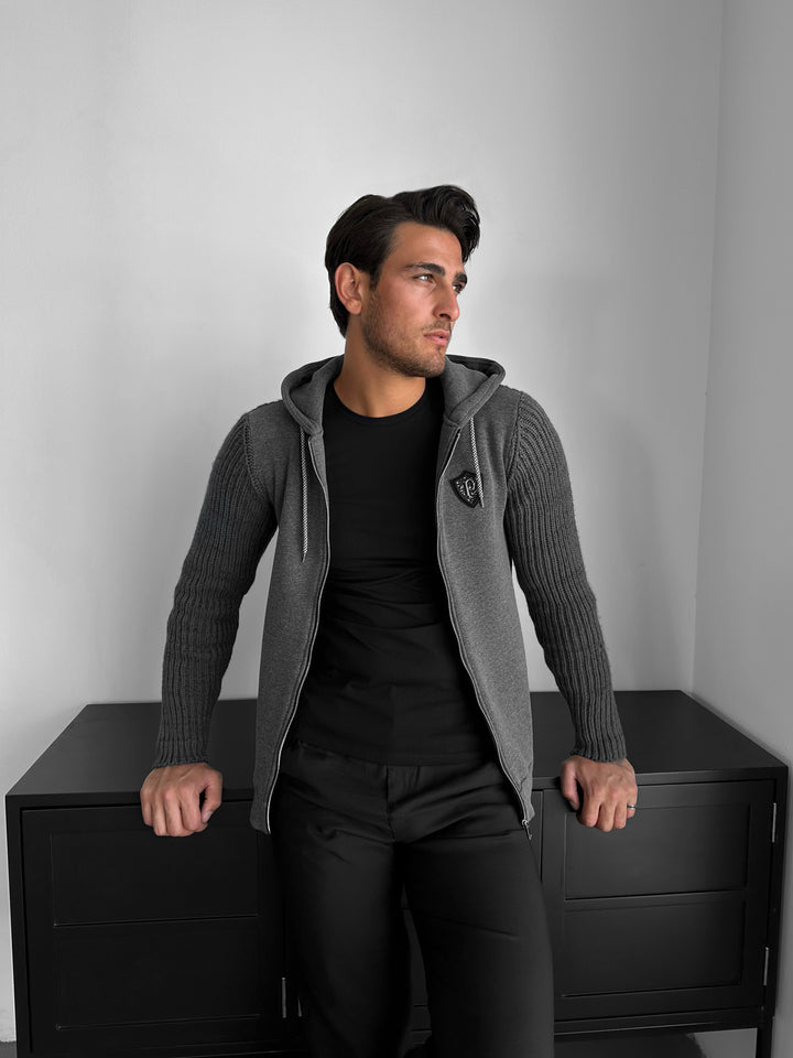 Regular Fit Knit Detail Zip Hoodie - Anthracite