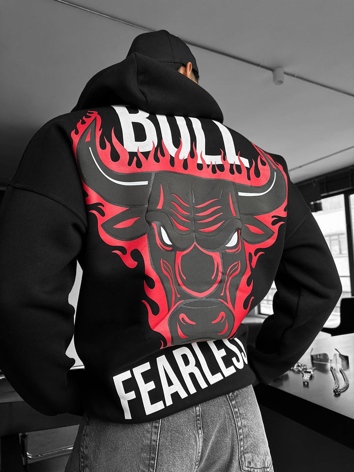 Oversize Bull Fearless Hoodie - Black and Red