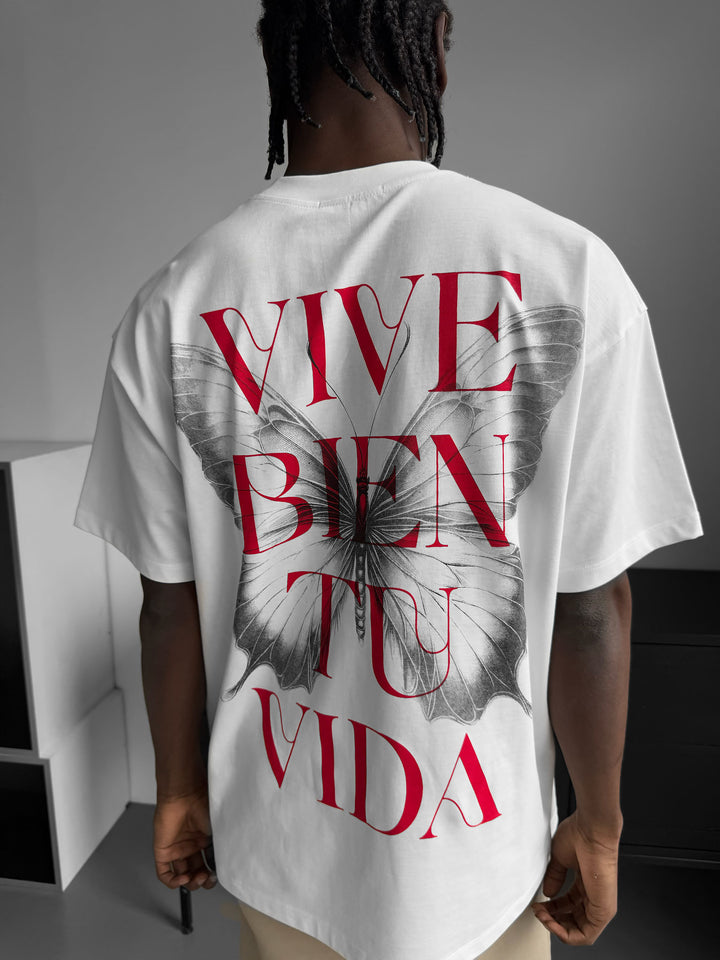 Oversize "Vive Bien Tu Vida" T-Shirt - Ecru