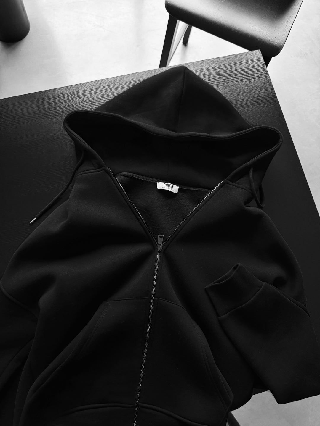 Oversize Basic Zipper Hoodie - Black