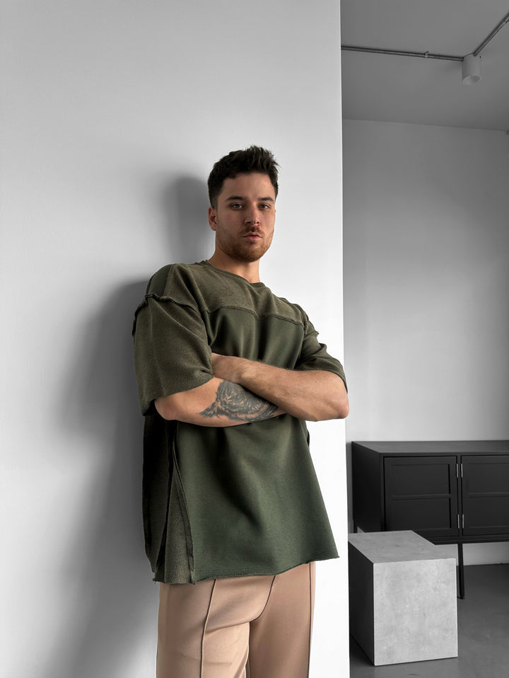 Oversize Seam Detail T-shirt - Khaki