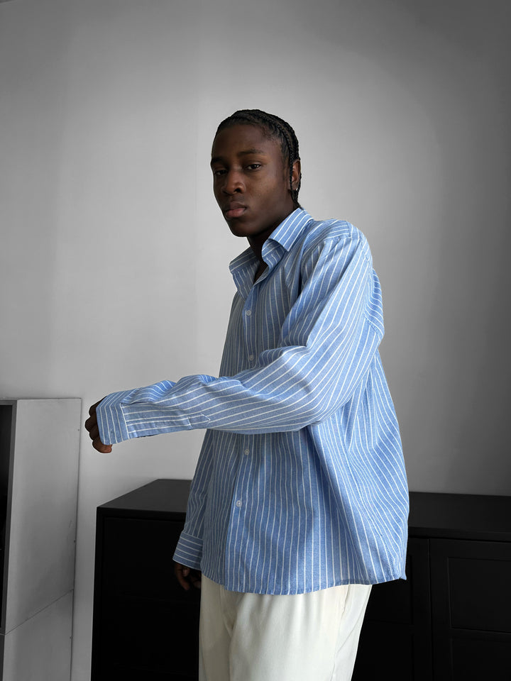 Oversize Cotton Thin Striped Shirt - Saks