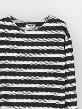 Oversize Striped Knit Sweater - Black