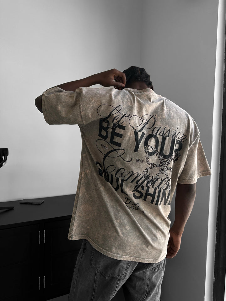 Oversize Washed 'Be your Soul Shine' T-Shirt - Stone