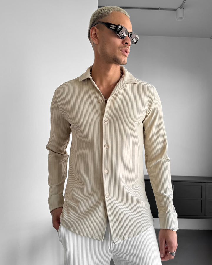 Loose Fit Striped Shirt - Beige
