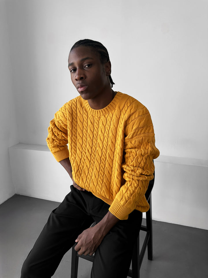 Oversize Knit Braid Sweater - Saffron