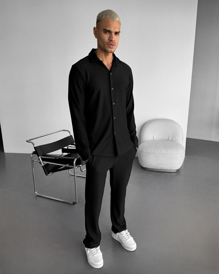 Loose Fit Striped Shirt - Black