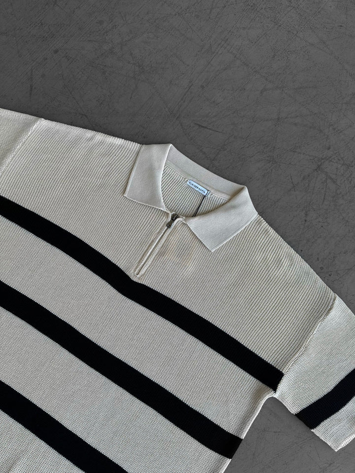Regular Knit Zipper T-shirt - Cream